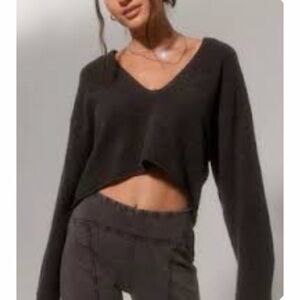 Urban Outfitters Out From Under Waffle Knit Oversized Sweater XS asphalt black